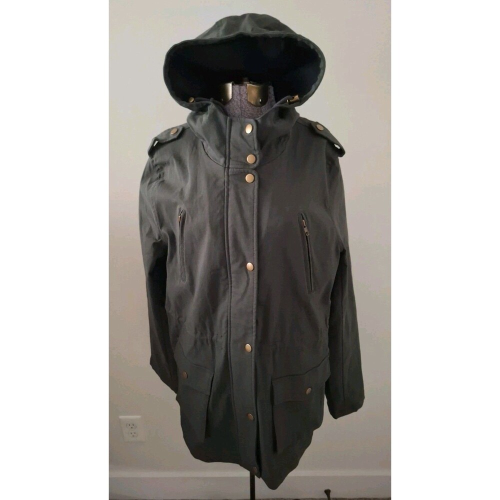 Eden Society Holly Contrast Good Cargo Utility Jacket Dark Gray Hooded XL EUC